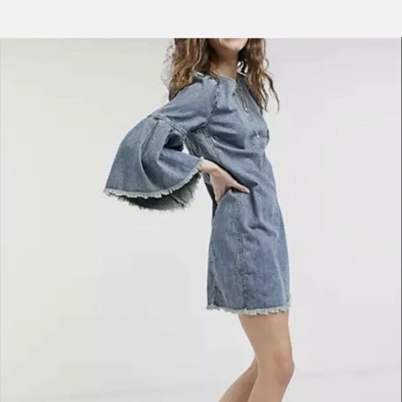 Free People Blue Backless Dress with Bell Sleeves - Picture 5 of 7